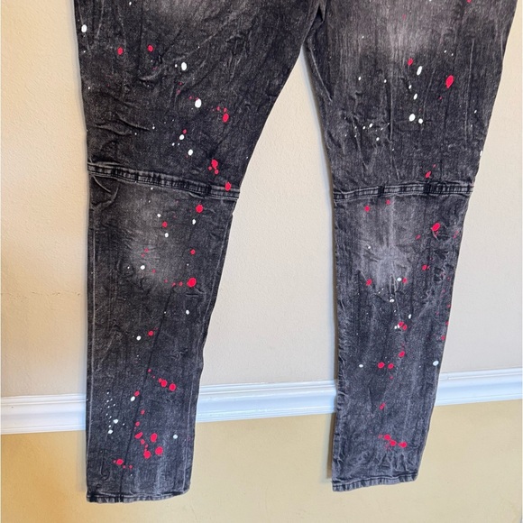 Blind Trust Black Jeans Paint Splatter Slim Fit Red And White 38x34 Hip Hop NEW - Picture 11 of 16